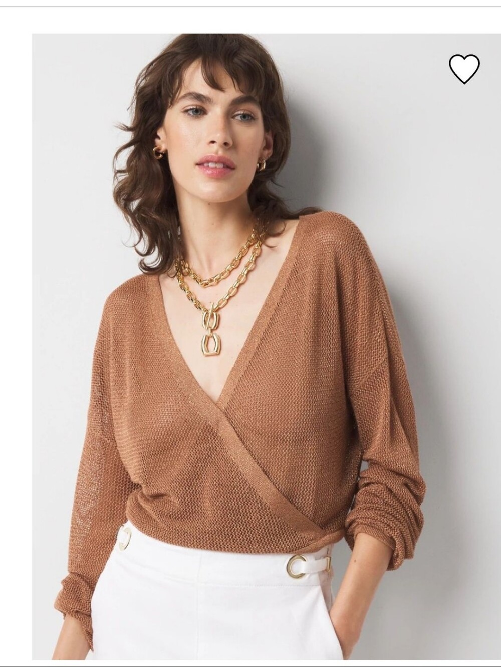 White House Black Market V-Neck Wrap Metallic Bronze
